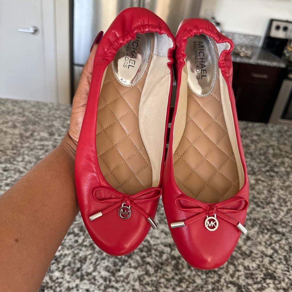 MICHAEL Michael Kors Red Leather Bow Ballet Flats